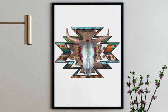 Cow Print Aztec Png, Western Bull Skull