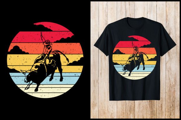 Cowboy Riding Bull Retro Design Review
