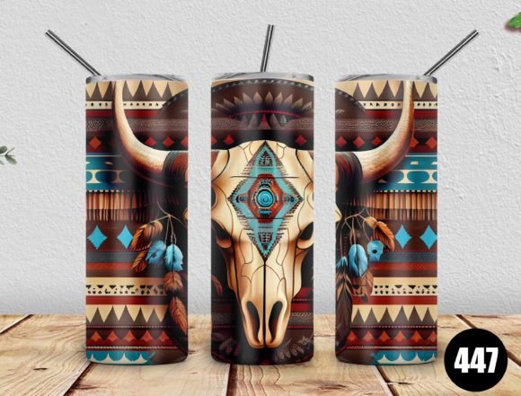 Cowhide Skull Western 20oz PNG