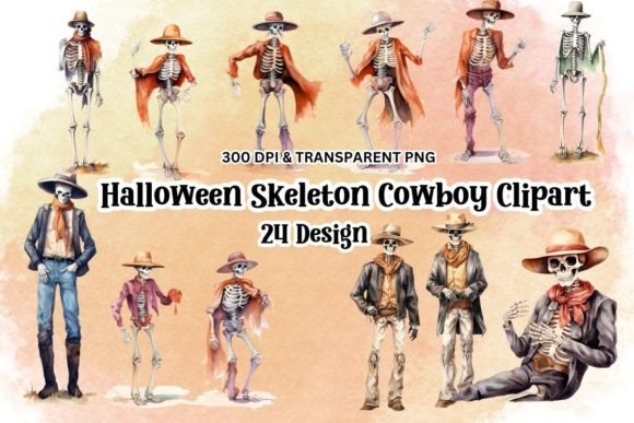 Halloween Skeleton Cowboy Clipart PNG